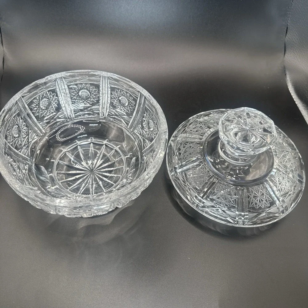 American Brilliant Cut Glass Candy‎ Dish With Lid Regency Sparkling